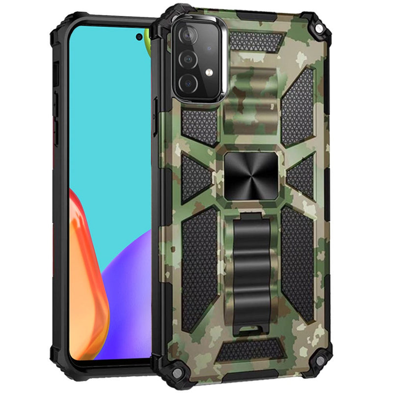 For Samsung Galaxy A52 5G Machine Design Magnetic Kickstand Case Cover - Camo Green