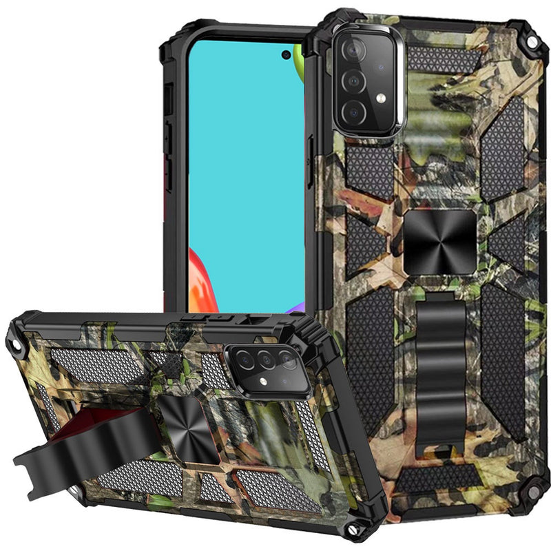 For Samsung Galaxy A52 5G Machine Design Magnetic Kickstand Case Cover - Camo Jungle