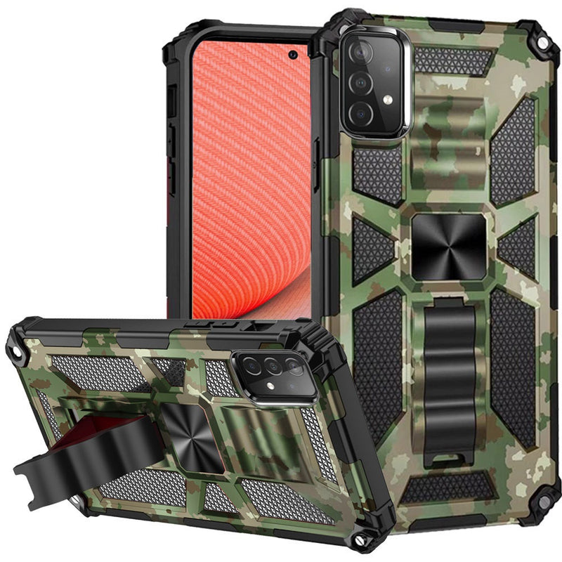 For Samsung Galaxy A72 5G Machine Design Magnetic Kickstand Case Cover - Camo Green