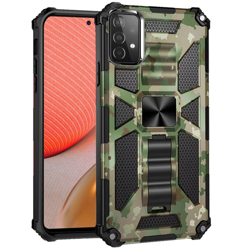 For Samsung Galaxy A72 5G Machine Design Magnetic Kickstand Case Cover - Camo Green