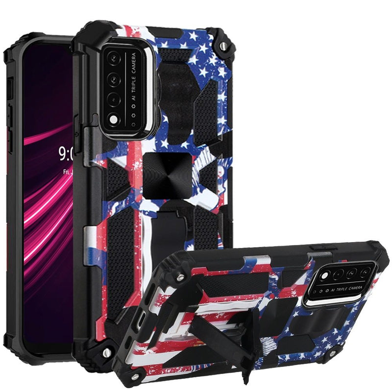 For REVVL V Plus 5G Machine Design Magnetic Kickstand Case Cover - American Flag