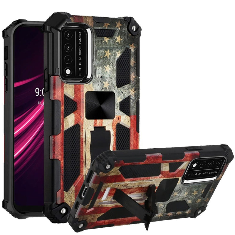 For REVVL V Plus 5G Machine Design Magnetic Kickstand Case Cover - Flag Camo