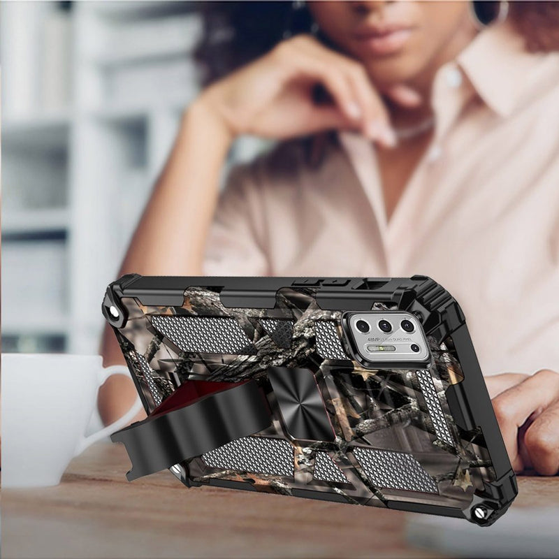 For Moto G Stylus 2021 Machine Design Magnetic Kickstand Case Cover - Camo Army
