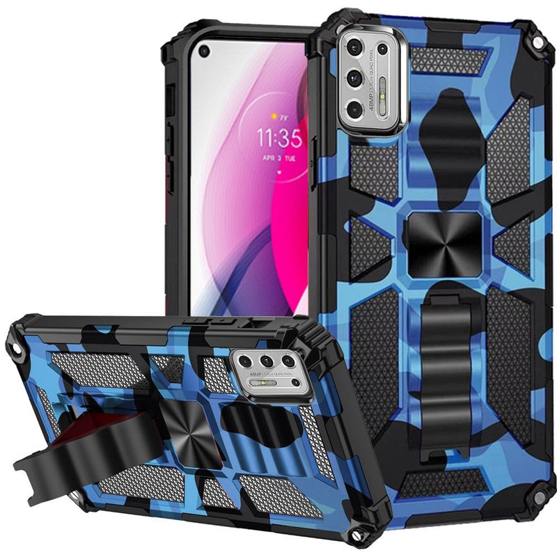 For Moto G Stylus 2021 Machine Design Magnetic Kickstand Case Cover - Camo Blue