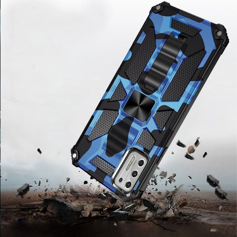 For Moto G Stylus 2021 Machine Design Magnetic Kickstand Case Cover - Camo Blue