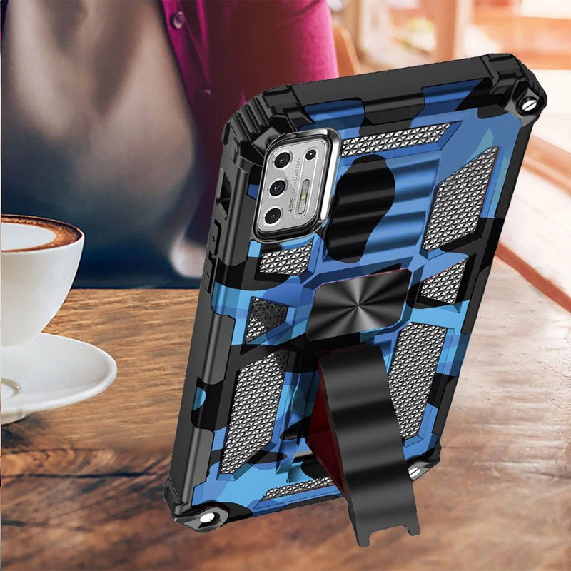 For Moto G Stylus 2021 Machine Design Magnetic Kickstand Case Cover - Camo Blue