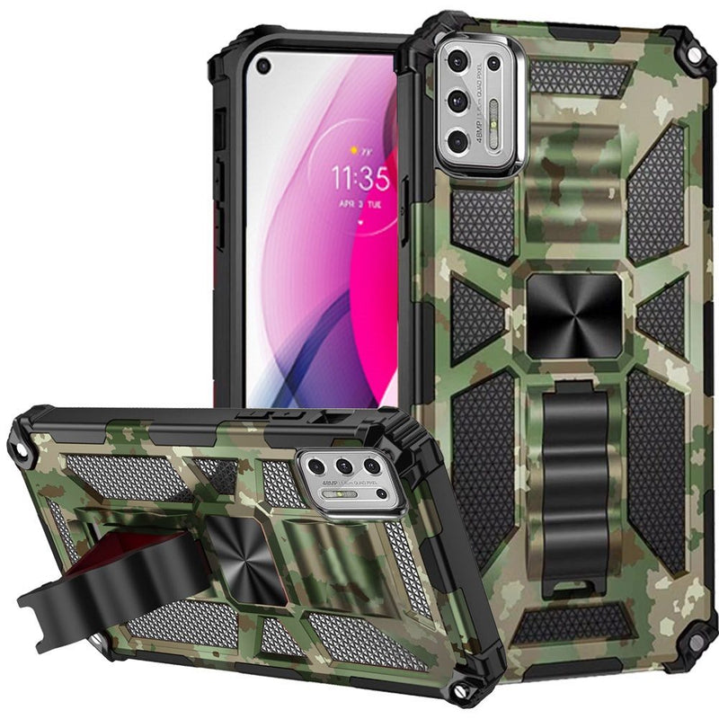 For Moto G Stylus 2021 Machine Design Magnetic Kickstand Case Cover - Camo Green