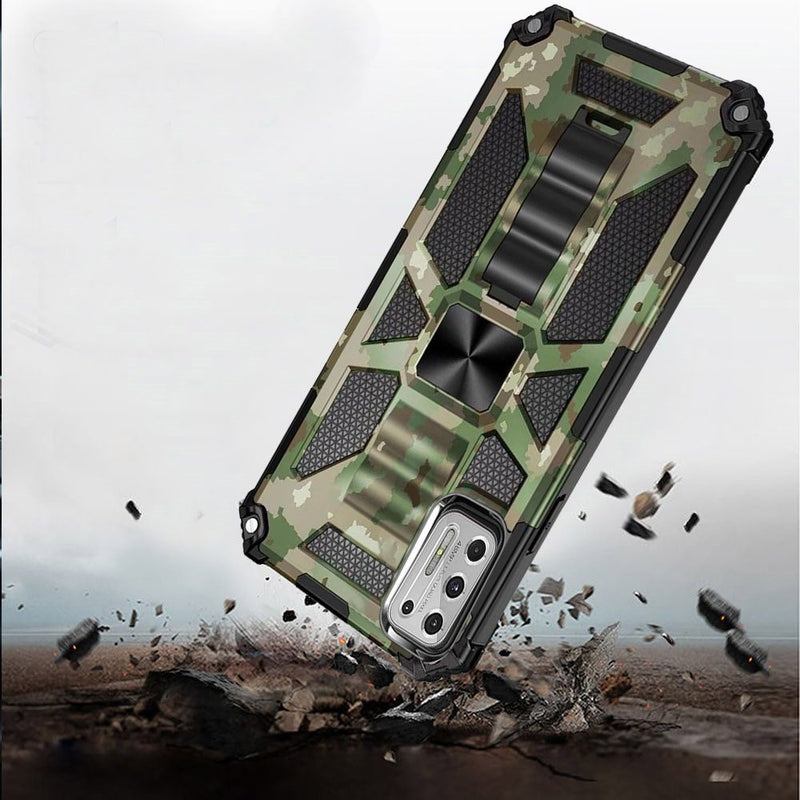 For Moto G Stylus 2021 Machine Design Magnetic Kickstand Case Cover - Camo Green