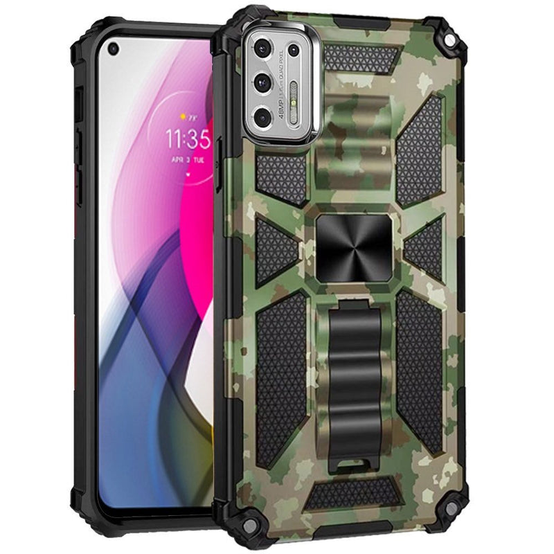 For Moto G Stylus 2021 Machine Design Magnetic Kickstand Case Cover - Camo Green