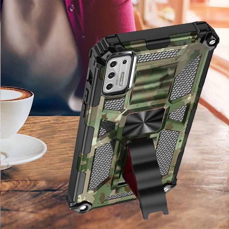 For Moto G Stylus 2021 Machine Design Magnetic Kickstand Case Cover - Camo Green