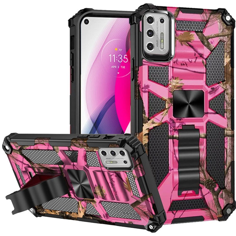 For Moto G Stylus 2021 Machine Design Magnetic Kickstand Case Cover - Camo Pink