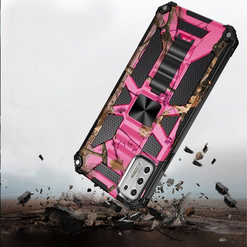 For Moto G Stylus 2021 Machine Design Magnetic Kickstand Case Cover - Camo Pink