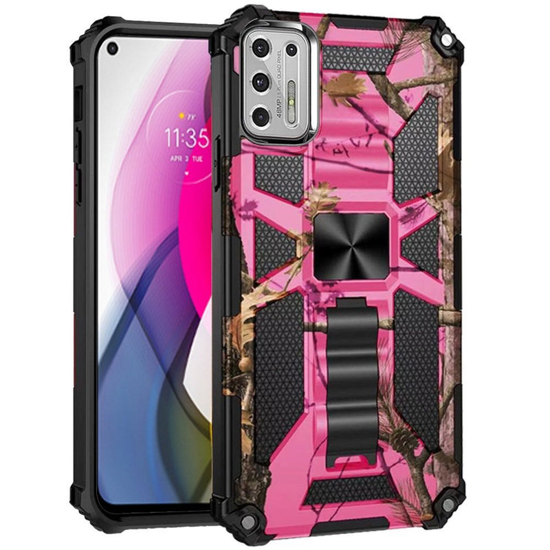 For Moto G Stylus 2021 Machine Design Magnetic Kickstand Case Cover - Camo Pink