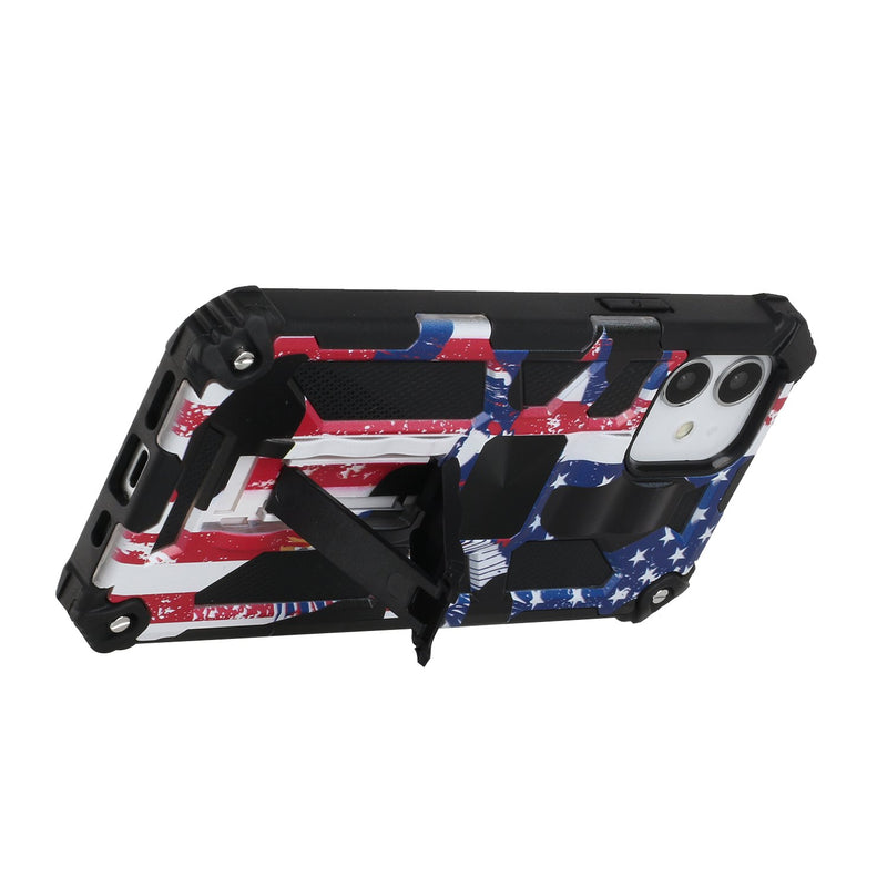 For iPhone 13 6.1 Machine Design Magnetic Kickstand Case Cover - American Flag