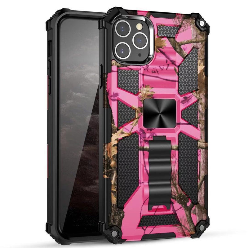For iPhone 13 Pro Max Machine Design Magnetic Kickstand Case Cover - Camo Pink