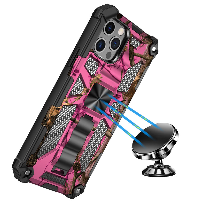 For iPhone 13 Pro Max Machine Design Magnetic Kickstand Case Cover - Camo Pink