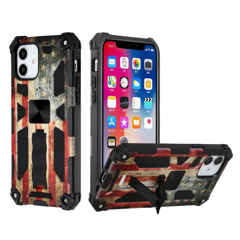 For iPhone 13 Pro Machine Design Magnetic Kickstand Case Cover - Flag Camo