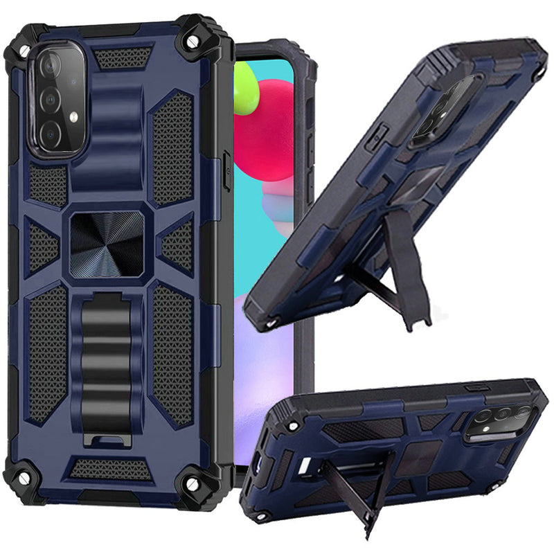 For Samsung Galaxy A52 5G Machine Magnetic Kickstand Case Cover - Dark Blue