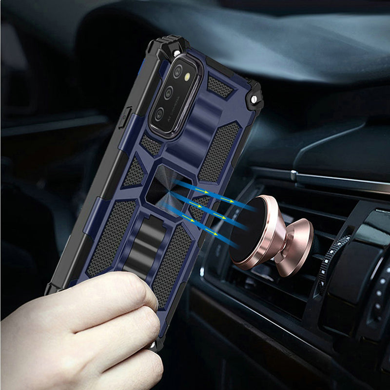 For Samsung A02s Machine Magnetic Kickstand Case Cover - Dark Blue