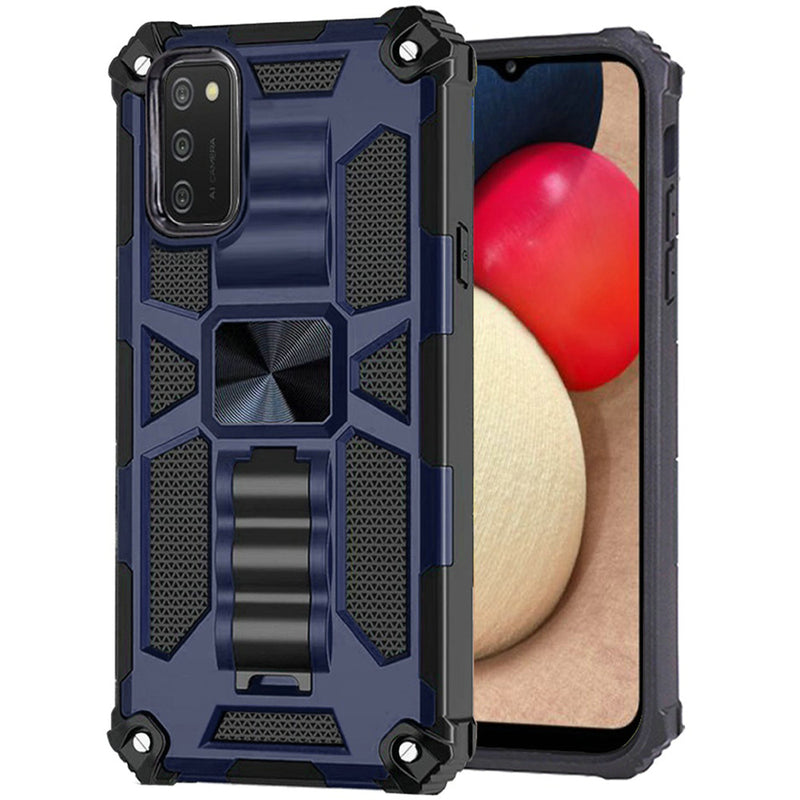 For Samsung A02s Machine Magnetic Kickstand Case Cover - Dark Blue