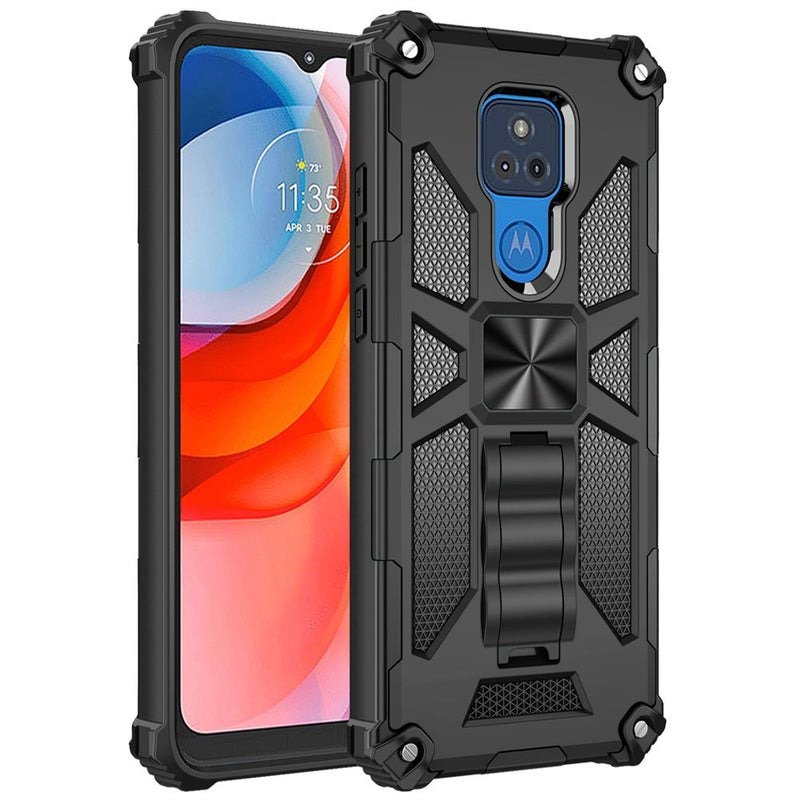 For Motorola Moto G Play 2021 Machine Magnetic Kickstand Case Cover - Black