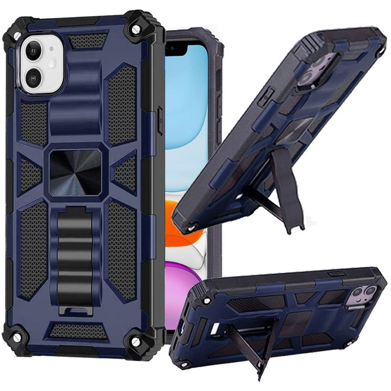 For Apple iPhone 14 PRO MAX 6.7" Machine Magnetic Kickstand Case Cover - Dark Blue
