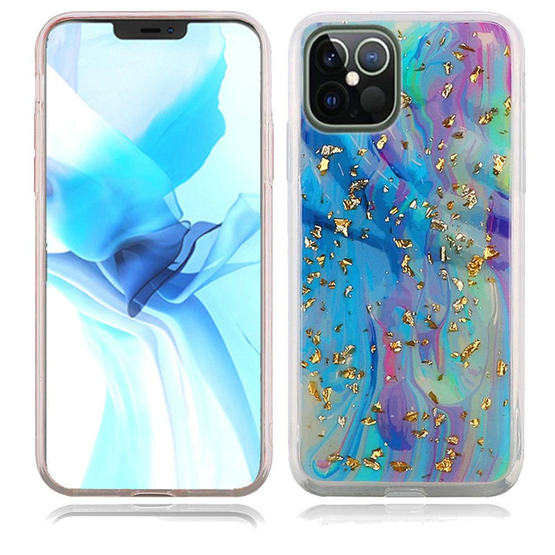 For iPhone 12/Pro (6.1 Only) Marble Glitter Shiny TPU Case Cover - Colorful Galaxy