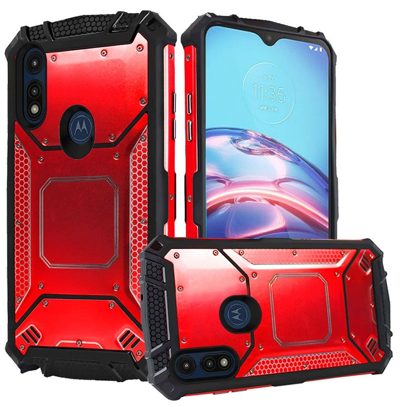 For Motorola Moto E (2020) Metal Jacket Design Hybrid Case Cover - Red