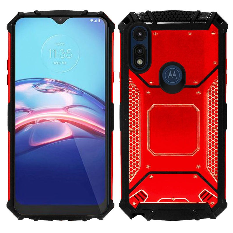 For Motorola Moto E (2020) Metal Jacket Design Hybrid Case Cover - Red