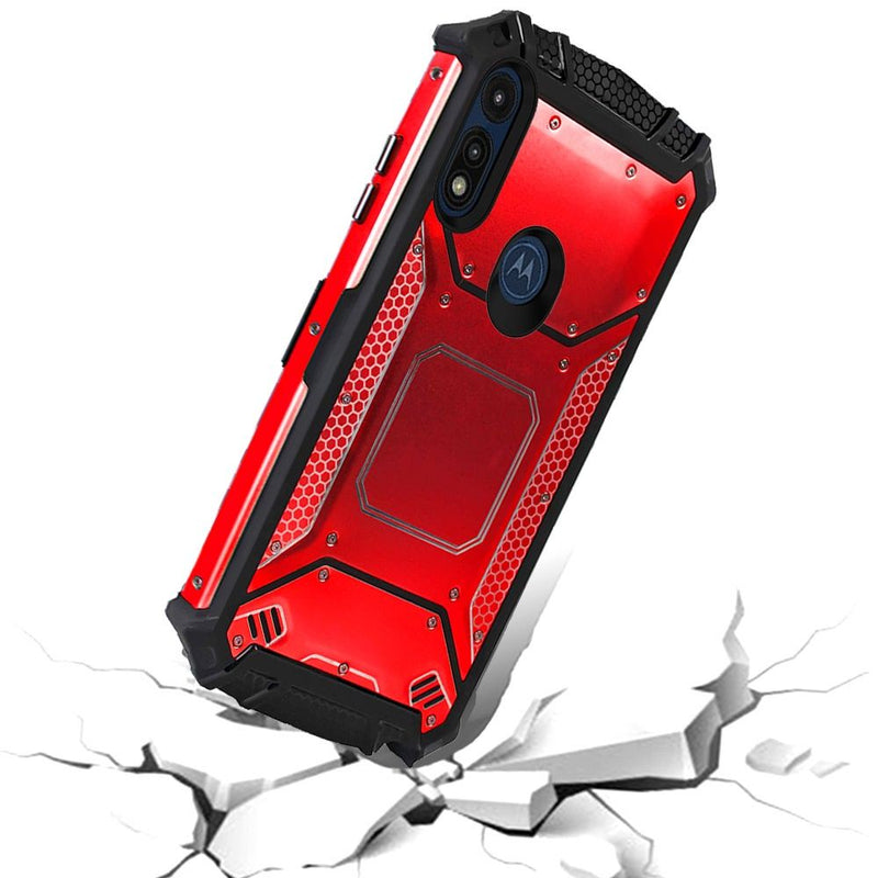 For Motorola Moto E (2020) Metal Jacket Design Hybrid Case Cover - Red