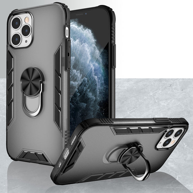 For Apple iPhone 11 (XI6.1) Mighty Magnetic Ring Stand Fused Hybrid Case Cover - Black