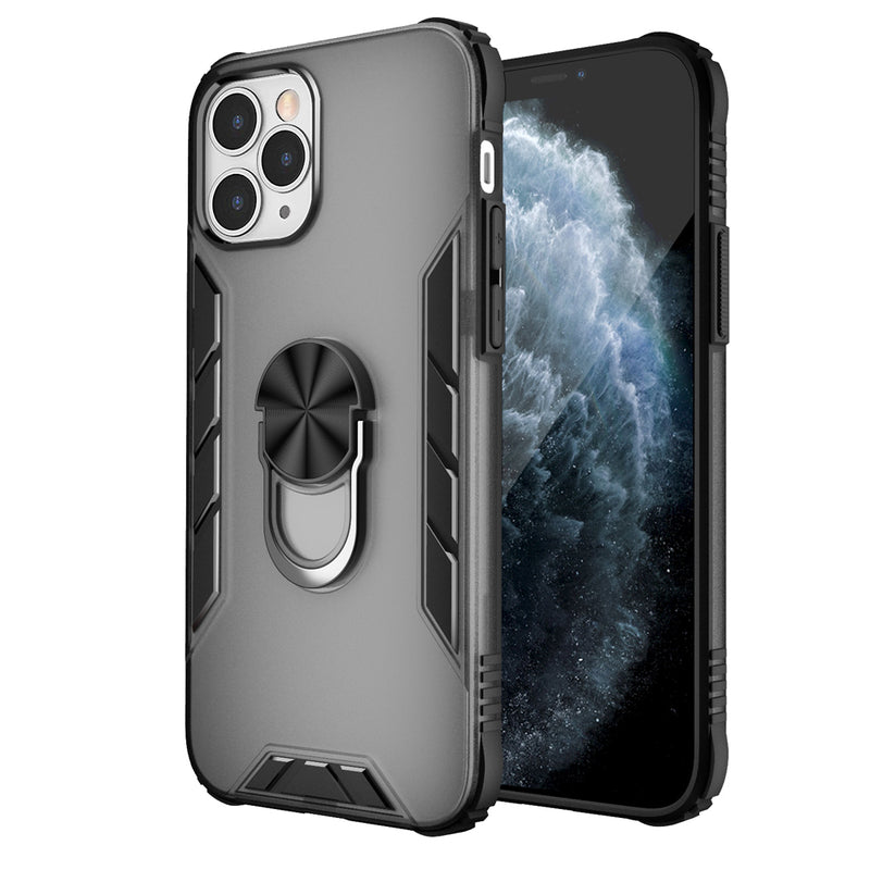 For Apple iPhone 11 (XI6.1) Mighty Magnetic Ring Stand Fused Hybrid Case Cover - Black