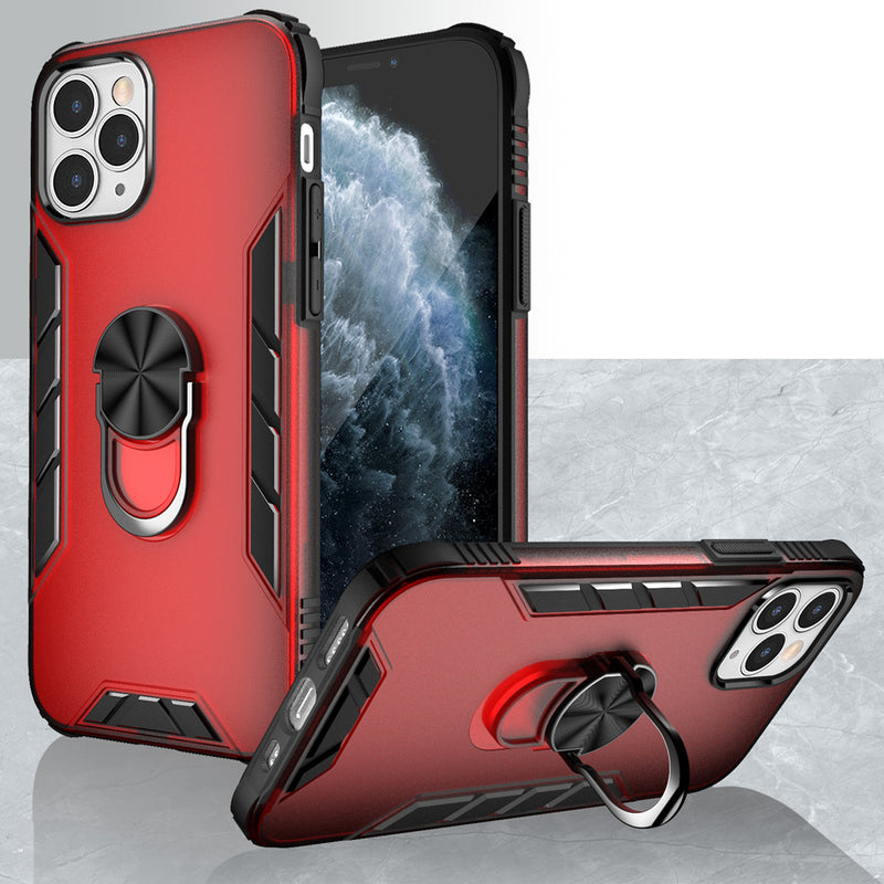 For Apple iPhone 11 (XI6.1) Mighty Magnetic Ring Stand Fused Hybrid Case Cover - Red