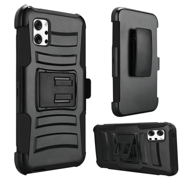 For LG K92 5G Premium Holster Clip Kickstand Case Cover - Black/Black