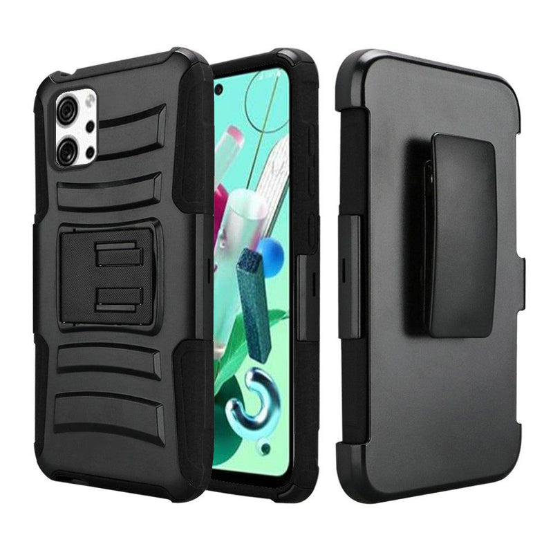 For LG K92 5G Premium Holster Clip Kickstand Case Cover - Black/Black