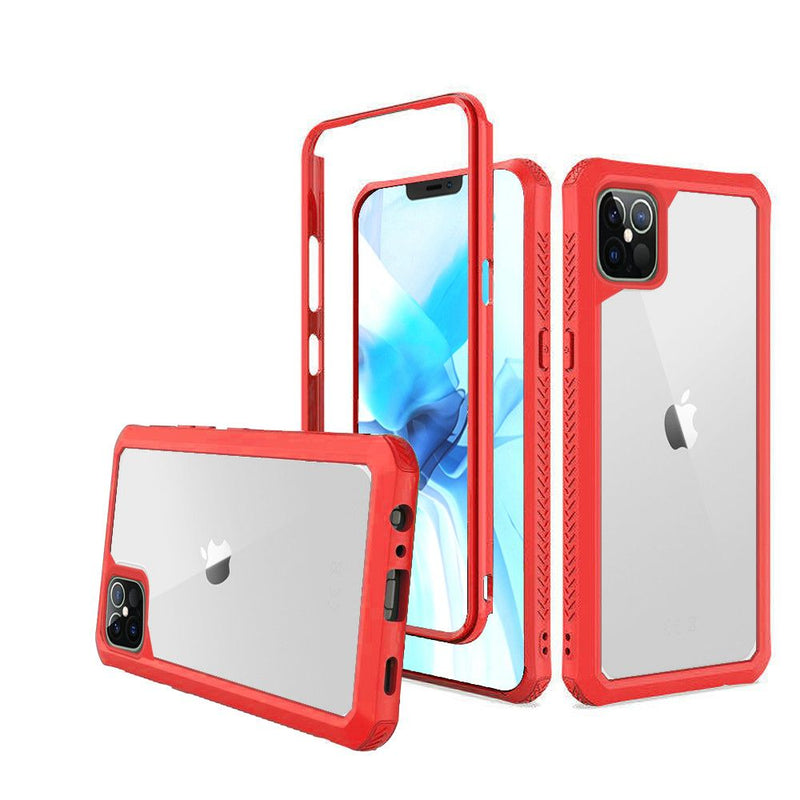For iPhone 12/Pro (6.1 Only) Novel Transparent Clear Shockproof Cover Case - Red