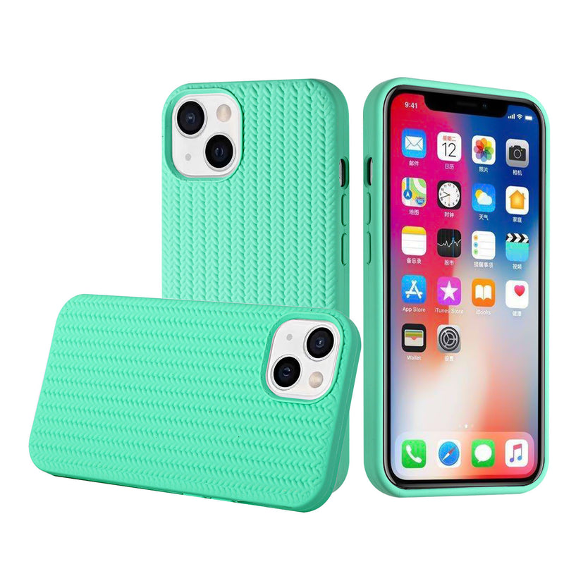 For iPhone 13 6.1 Novelty Silicone Thick Woven Design Case Cover - Teal