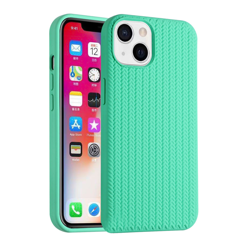 For iPhone 13 6.1 Novelty Silicone Thick Woven Design Case Cover - Teal