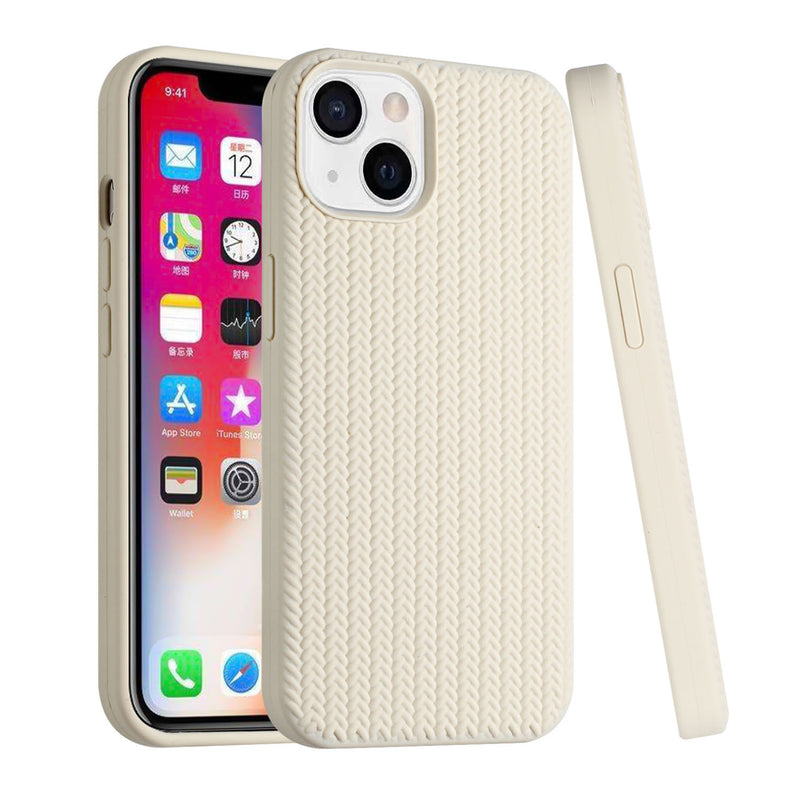 For iPhone 13 Pro Novelty Silicone Thick Woven Design Case Cover - White
