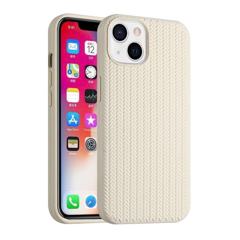 For iPhone 13 6.1 Novelty Silicone Thick Woven Design Case Cover - White