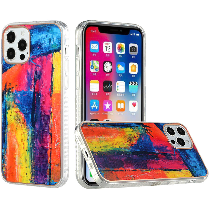 For iPhone 12/Pro (6.1 Only) WaterPaint Electroplated Edged ShockProof Design Case Cover - A