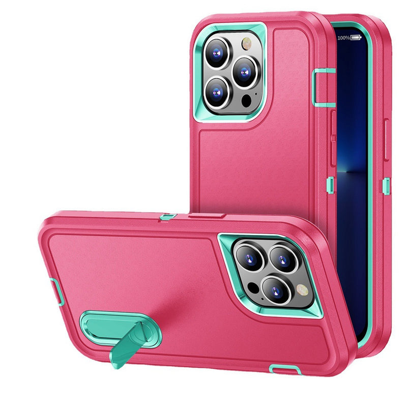 For Apple iPhone 14 PRO 6.1" PEAK 3in1 Toughest Hybrid with Stand Cover Case - Teal/Hot Pink