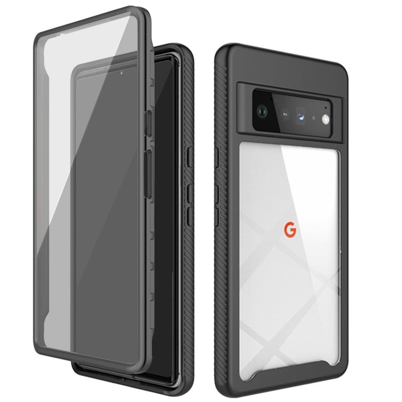 For Google Pixel 6 ShockProof Bumper Case with PET Screen Protector Case Cover - Clear/Black