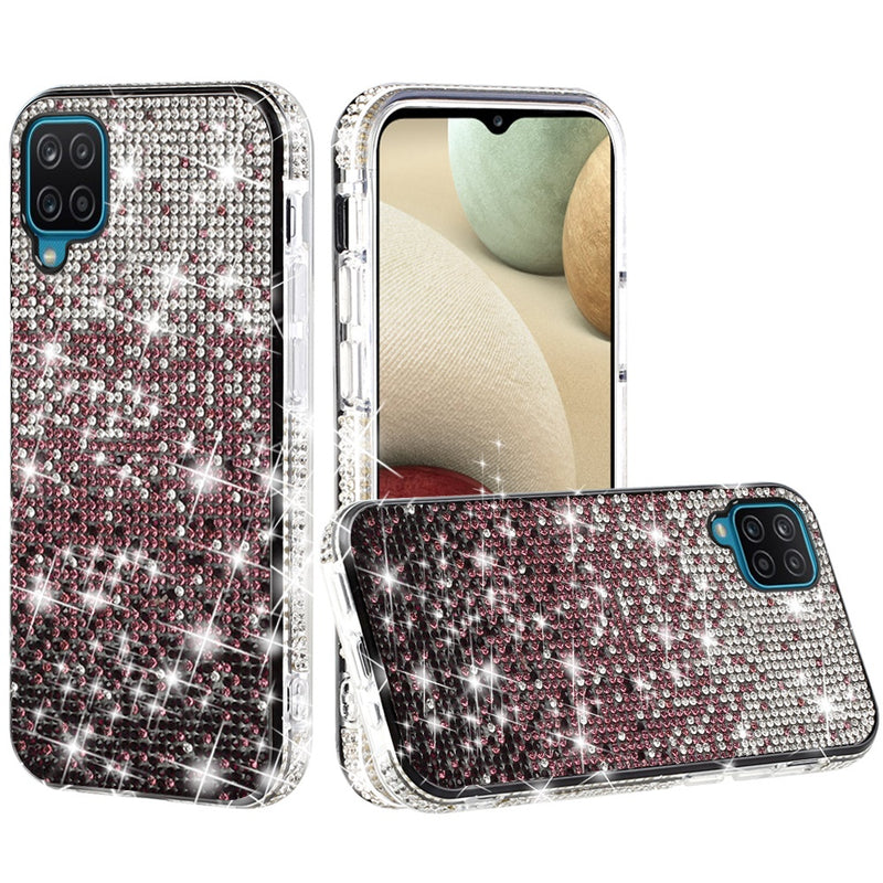 For Samsung A12 Party Diamond Bumper Bling Hybrid Case Cover - Purple