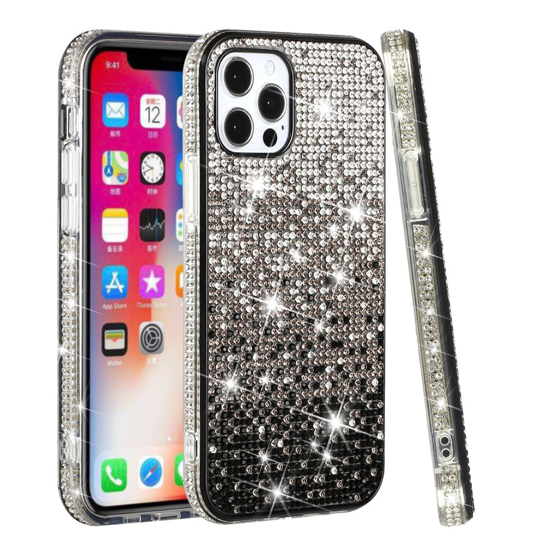 For iPhone 12 Pro Max 6.7 Party Diamond Bumper Bling Hybrid Case Cover - Black