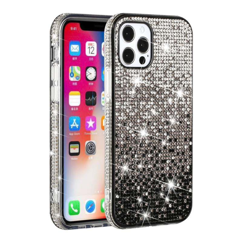 For Apple iPhone 14 PRO 6.1" Party Diamond Bumper Bling Hybrid Case Cover - Black