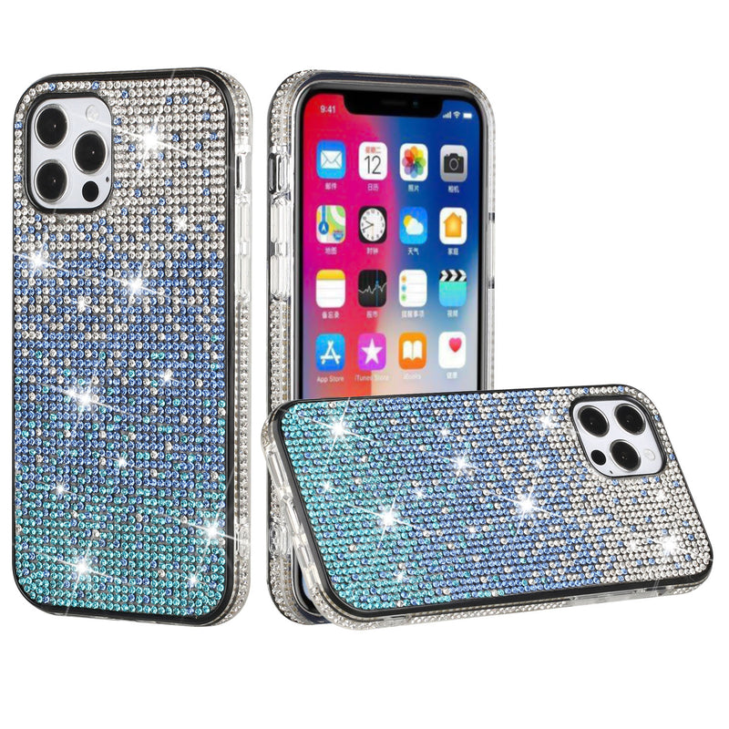 For Apple iPhone 14 PRO 6.1" Party Diamond Bumper Bling Hybrid Case Cover - Blue