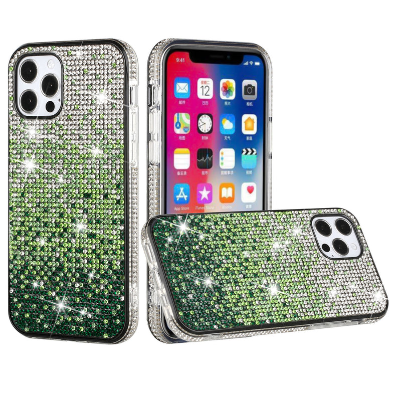 For iPhone 12 Pro Max 6.7 Party Diamond Bumper Bling Hybrid Case Cover - Green