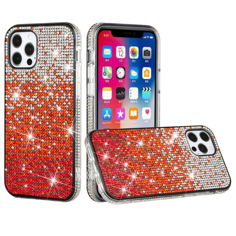For Apple iPhone 14 PRO 6.1" Party Diamond Bumper Bling Hybrid Case Cover - Red