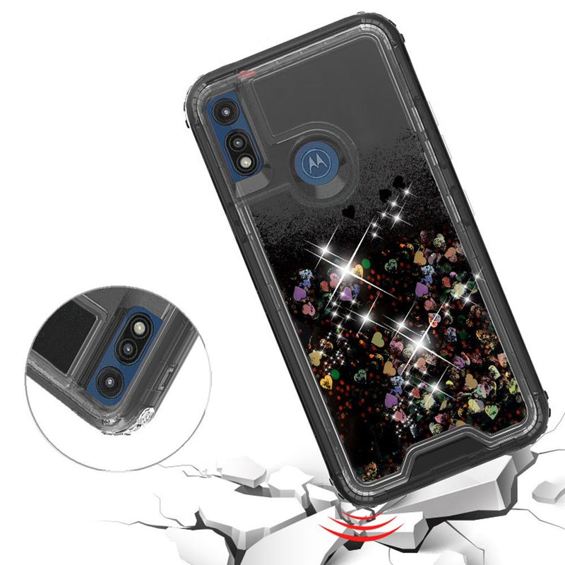 For Motorola Moto E (2020) Premium Transparent Quicksand Glitter Case Cover - Black
